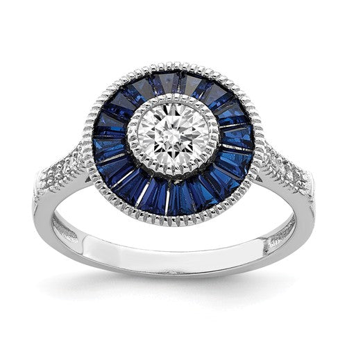 Sterling Silver Created Blue Spinel And CZ Halo Ring- Sparkle & Jade-SparkleAndJade.com 