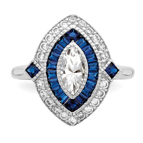 Sterling Silver Created Blue Spinel And CZ Marquise Halo Ring- Sparkle & Jade-SparkleAndJade.com 