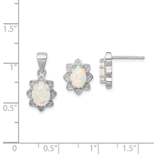 Sterling Silver Created Opal Pendant & Earring Set- Sparkle & Jade-SparkleAndJade.com QST203