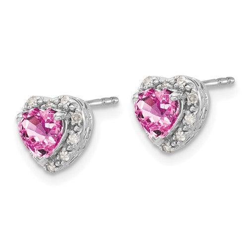 Sterling Silver Created Pink Sapphire and Diamond Heart Earrings- Sparkle & Jade-SparkleAndJade.com EM7400-CPS-010-SSA