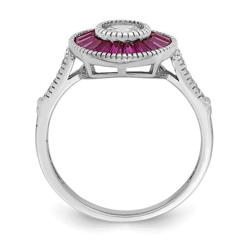 Sterling Silver Created Ruby And CZ Halo Ring- Sparkle & Jade-SparkleAndJade.com 
