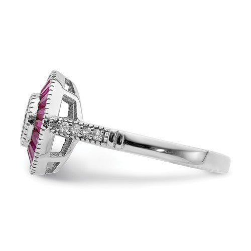 Sterling Silver Created Ruby And CZ Halo Ring- Sparkle & Jade-SparkleAndJade.com 
