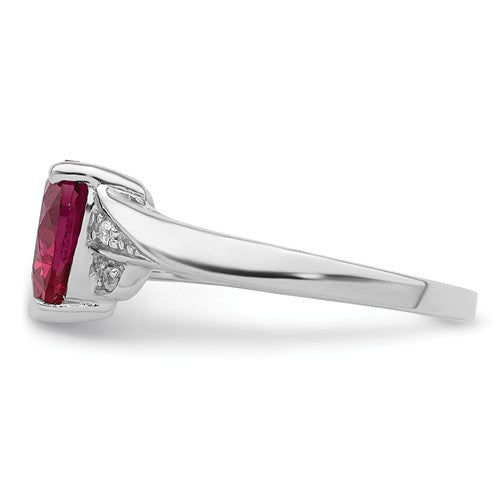 Sterling Silver Created Ruby Heart & CZ Ring- Sparkle & Jade-SparkleAndJade.com 