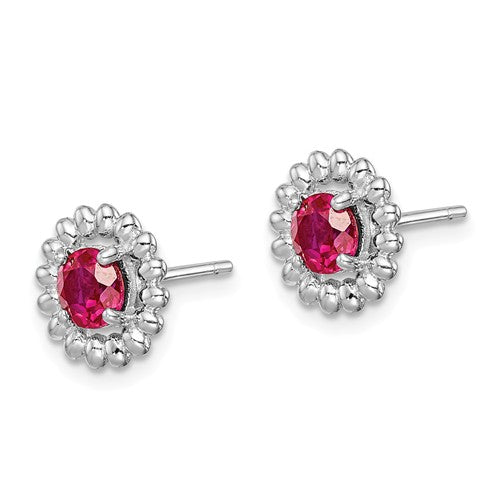 Sterling Silver Created Ruby Round Earrings- Sparkle & Jade-SparkleAndJade.com QE14495JUL
