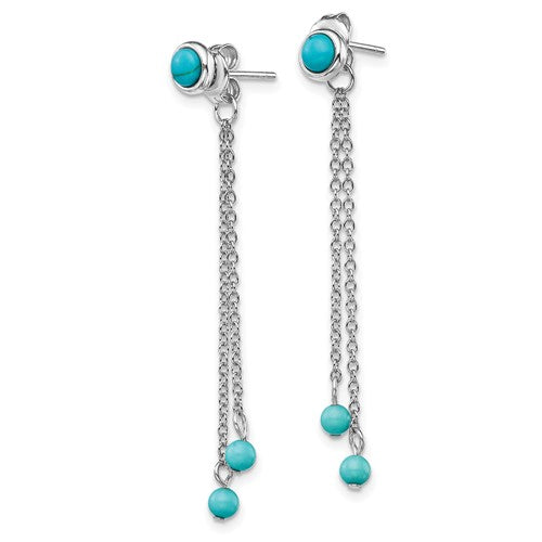 Sterling Silver Created Turquoise Chain Drop Front And Back Jacket Earrings- Sparkle & Jade-SparkleAndJade.com QE15431