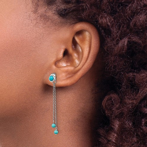 Sterling Silver Created Turquoise Chain Drop Front And Back Jacket Earrings- Sparkle & Jade-SparkleAndJade.com QE15431