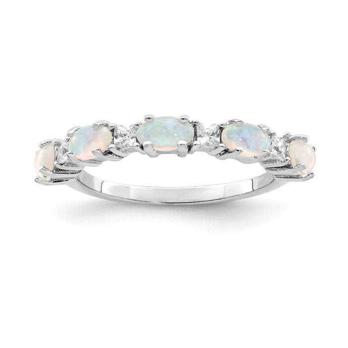 Sterling Silver Created White Opal & CZ Ring- Sparkle & Jade-SparkleAndJade.com 