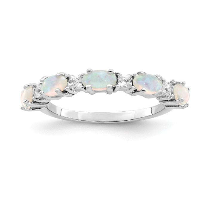 Women's 925 Sterling Silver Opal & CZ Band Ring - Blue & White, Sizes 6 To 9 5 thumbnail image