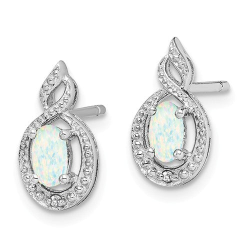Sterling Silver Created White Opal & Diamond Accent Earrings- Sparkle & Jade-SparkleAndJade.com QBE18OCT