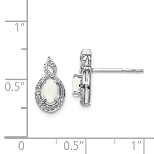 Sterling Silver Created White Opal & Diamond Accent Earrings- Sparkle & Jade-SparkleAndJade.com QBE18OCT