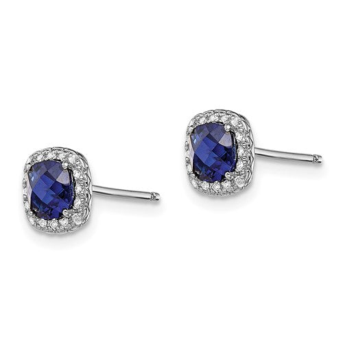 Sterling Silver Created White and Blue Sapphire Earrings- Sparkle & Jade-SparkleAndJade.com QE13979