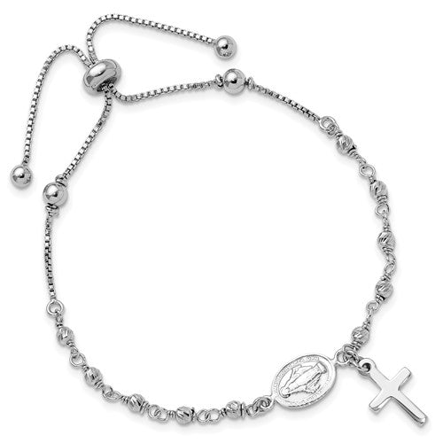 Sterling Silver Cross Dangle Rosary Adjustable Bolo Bracelet- Sparkle & Jade-SparkleAndJade.com QG6386