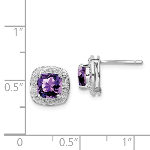 Sterling Silver Cushion 6mm Gemstone & Diamond Halo Post Earrings- Sparkle & Jade-SparkleAndJade.com 
