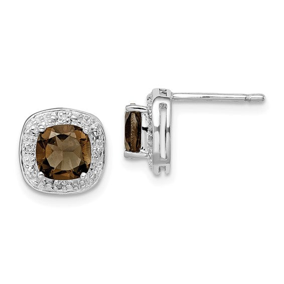 Sterling Silver Cushion 6mm Gemstone & Diamond Halo Post Earrings- Sparkle & Jade-SparkleAndJade.com QDX667