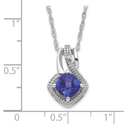 Sterling Silver Cushion Cut Ceylon Blue Sapphire & Diamond Pendant 18" Necklace- Sparkle & Jade-SparkleAndJade.com PXS2598/CRCEY-SSAS53