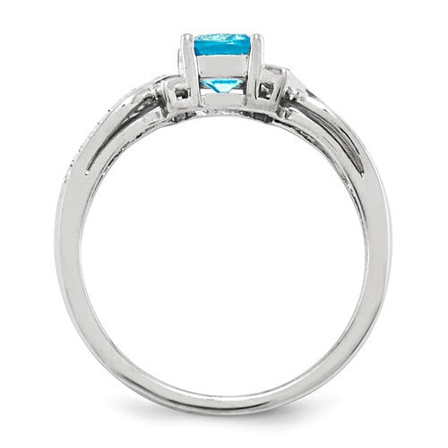 Sterling Silver Cushion Light Swiss Blue Topaz & Diamond Ring- Sparkle & Jade-SparkleAndJade.com 