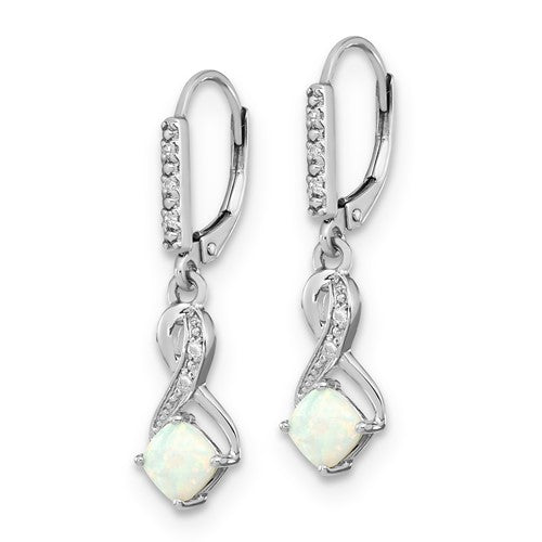 Sterling Silver Cushion Gemstone and Diamond Leverback Earrings- Sparkle & Jade-SparkleAndJade.com 