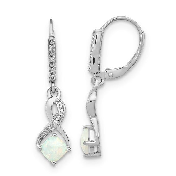 Sterling Silver Cushion Opal and Diamond Leverback Earrings- Sparkle & Jade-SparkleAndJade.com EXS1840/CROP-SSAS45