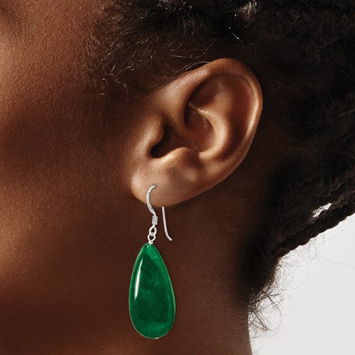 Sterling Silver Dark Green Jade Dangle Earrings- Sparkle & Jade-SparkleAndJade.com QE5897