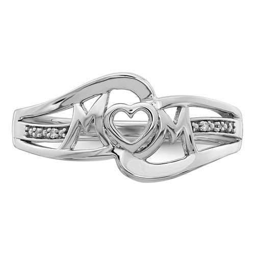 Sterling Silver Diamond Accented Heart Mom Ring- Sparkle & Jade-SparkleAndJade.com 