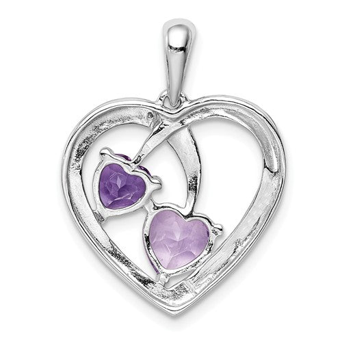 Sterling Silver Diamond & Amethyst Pink Quartz Heart Pendant- Sparkle & Jade-SparkleAndJade.com QP3185