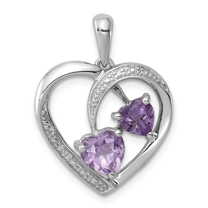 Sterling Silver Diamond & Amethyst Pink Quartz Heart Pendant- Sparkle & Jade-SparkleAndJade.com QP3185