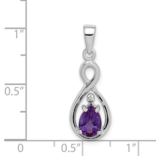 Sterling Silver Diamond & Amethyst Teardrop Infinity Pendant- Sparkle & Jade-SparkleAndJade.com QP2966AM
