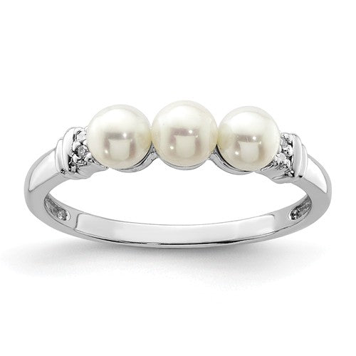 Sterling Silver Diamond And 3 Freshwater Cultured Pearl Ring- Sparkle & Jade-SparkleAndJade.com 