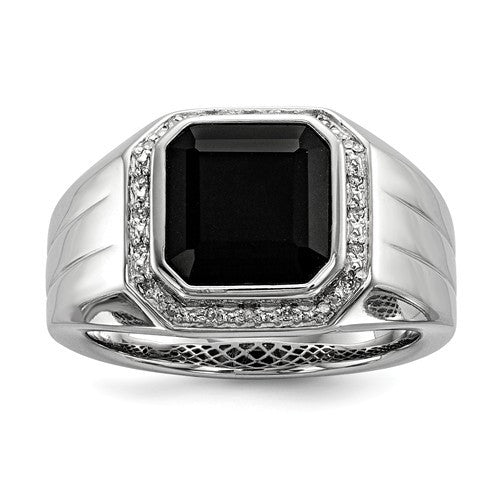 Men of Platinum | Square Black Enamel with Diamond Ring for Men JL PT