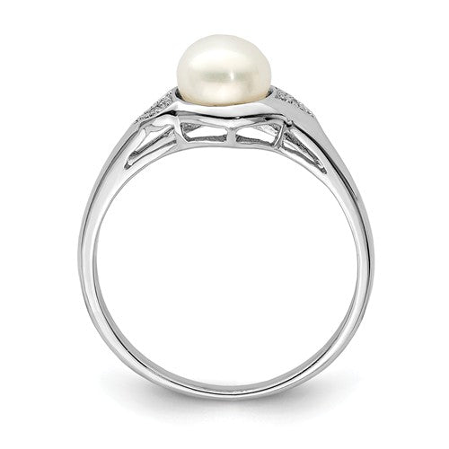 Sterling Silver Diamond And Freshwater Cultured Pearl Ring- Sparkle & Jade-SparkleAndJade.com 