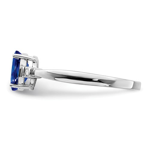 Sterling Silver Diamond And Genuine Dark Blue Sapphire Oval Ring- Sparkle & Jade-SparkleAndJade.com 