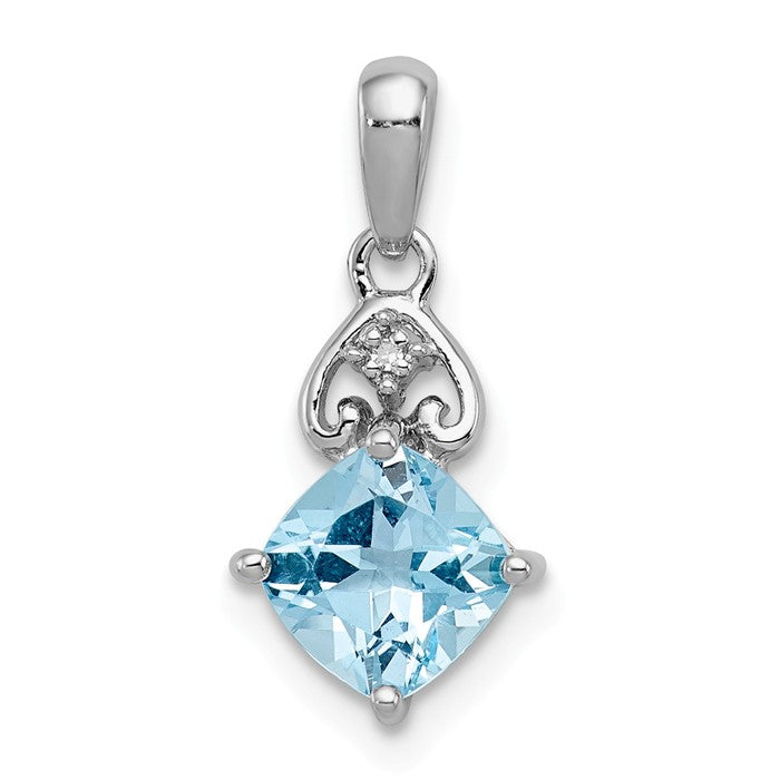 Sterling Silver Diamond And Light Swiss Blue Topaz Cushion Pendant- Sparkle & Jade-SparkleAndJade.com QP3160BT