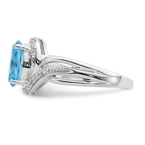 Sterling Silver Diamond And Oval Swiss Blue Topaz Ring- Sparkle & Jade-SparkleAndJade.com 