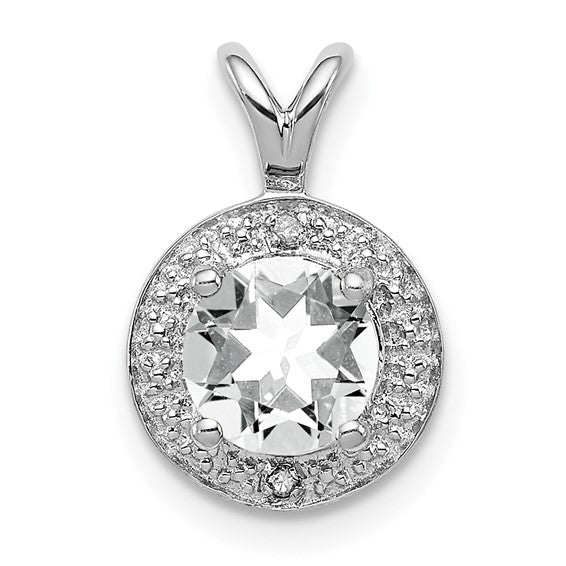 Sterling Silver Diamond And Round Gemstone Halo-Style Pendants- Sparkle & Jade-SparkleAndJade.com QBPD11APR