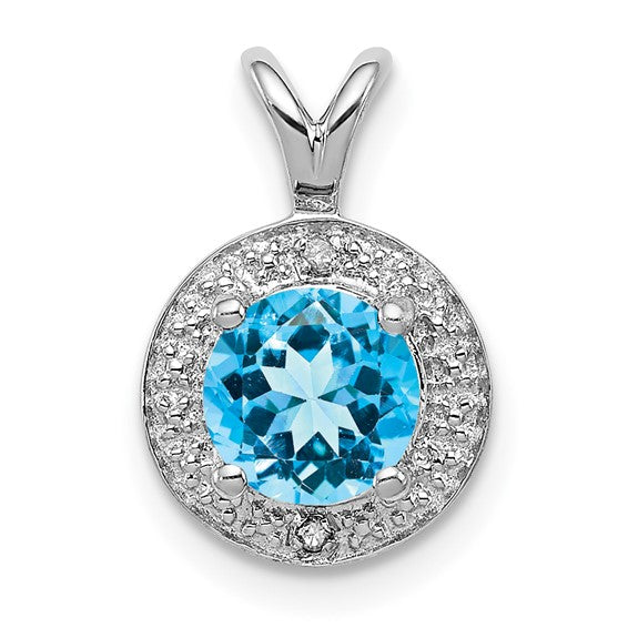 Sterling Silver Diamond And Round Gemstone Halo-Style Pendants- Sparkle & Jade-SparkleAndJade.com QBPD11DEC