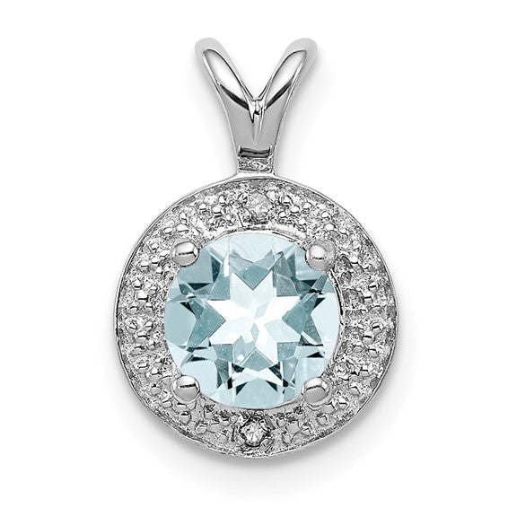 Sterling Silver Diamond And Round Gemstone Halo-Style Pendants- Sparkle & Jade-SparkleAndJade.com QBPD11MAR