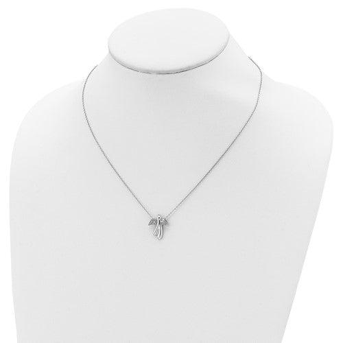 Sterling Silver Diamond Angel Pendant 18" Necklace- Sparkle & Jade-SparkleAndJade.com QG2054-18