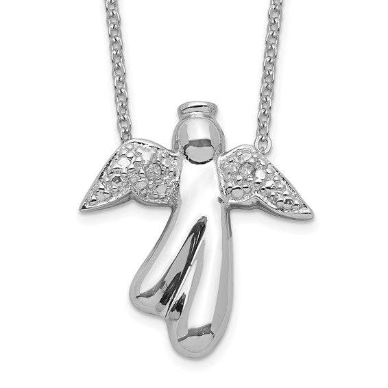 Sterling Silver Diamond Angel Pendant 18" Necklace- Sparkle & Jade-SparkleAndJade.com QG2054-18
