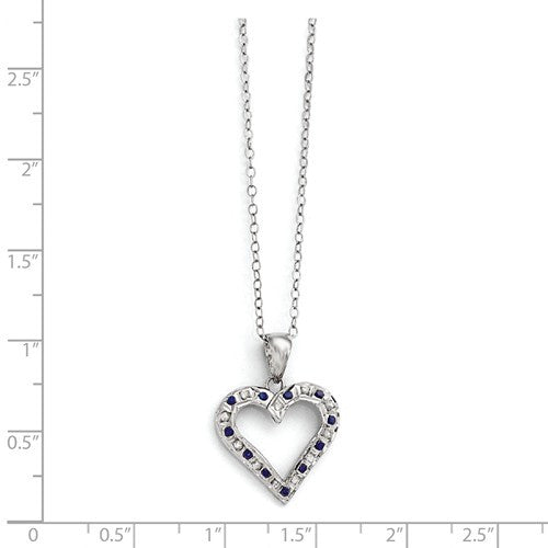 Sterling Silver Diamond & Blue Sapphire Heart Necklace- Sparkle & Jade-SparkleAndJade.com QDF137