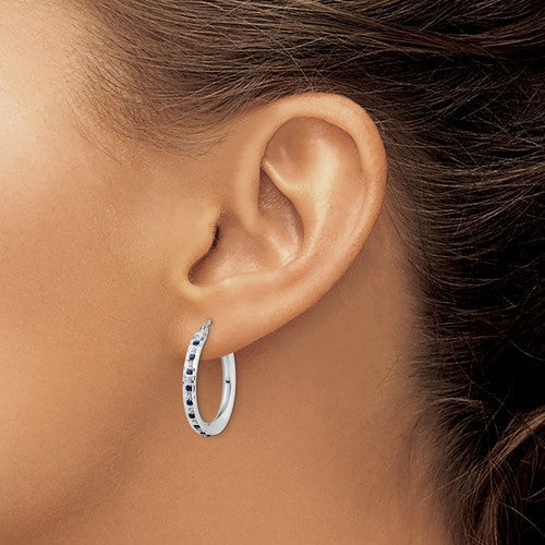 Sterling Silver Diamond & Blue Sapphire Round Hoop Earrings- Sparkle & Jade-SparkleAndJade.com QDF132