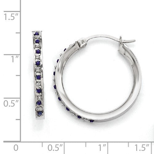 Sterling Silver Diamond & Blue Sapphire Round Hoop Earrings- Sparkle & Jade-SparkleAndJade.com QDF132