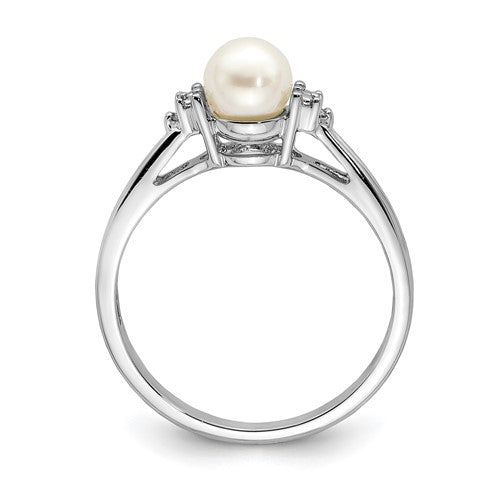 Sterling Silver Diamond Freshwater Cultured Pearl Ring- Sparkle & Jade-SparkleAndJade.com 