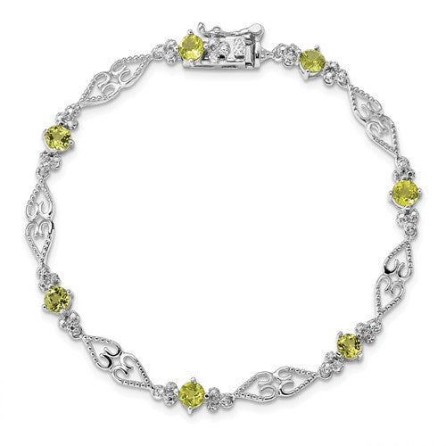 Sterling Silver Diamond & Gemstone Filigree Hearts Bracelets- Sparkle & Jade-SparkleAndJade.com QX886PE