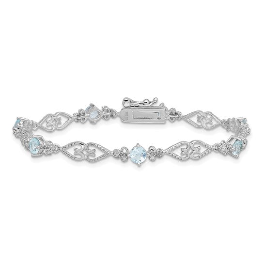 Sterling Silver Diamond & Gemstone Filigree Hearts Bracelets- Sparkle & Jade-SparkleAndJade.com 