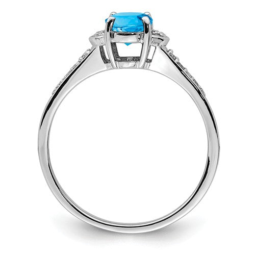 Sterling Silver Diamond & Genuine Oval Blue Topaz Ring- Sparkle & Jade-SparkleAndJade.com 