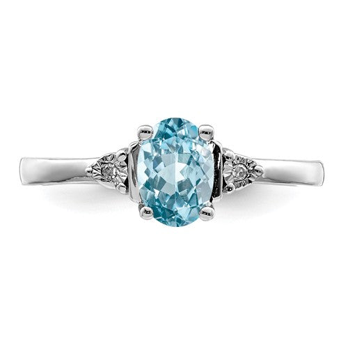 Sterling Silver Diamond & Light Blue Topaz Ring- Sparkle & Jade-SparkleAndJade.com 