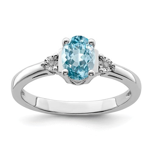 Sterling Silver Diamond & Light Blue Topaz Ring