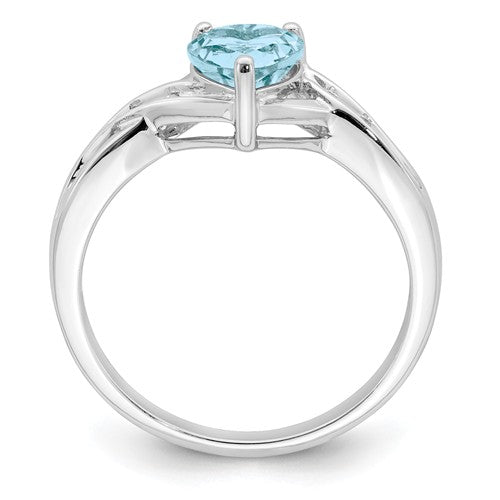 Sterling Silver Diamond & Light Swiss Blue Topaz Heart Ring- Sparkle & Jade-SparkleAndJade.com 