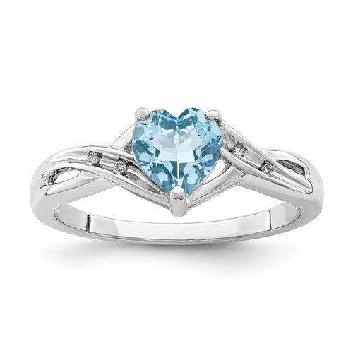 Sterling Silver Diamond & Light Swiss Blue Topaz Heart Ring- Sparkle & Jade-SparkleAndJade.com 