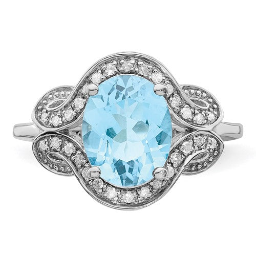 Sterling Silver Diamond & Light Swiss Blue Topaz Ring- Sparkle & Jade-SparkleAndJade.com QR3035LSBT